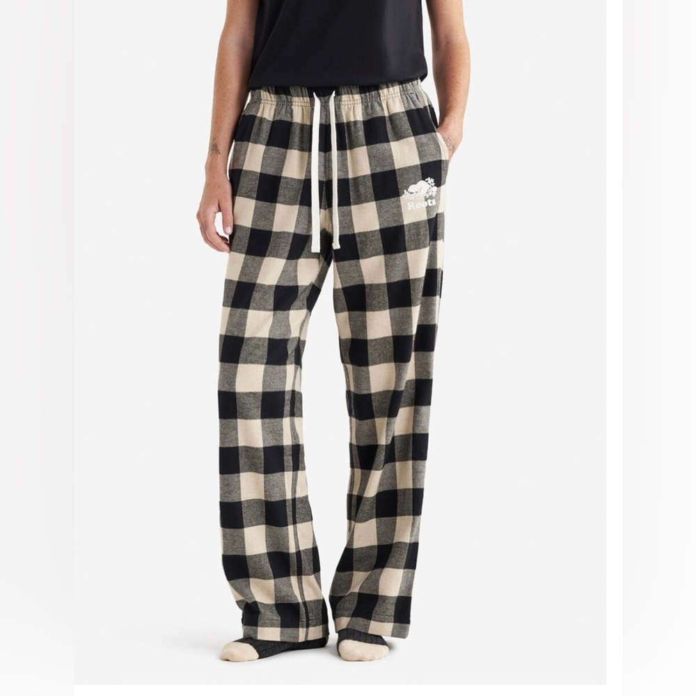Roots Womens Plaid Pajama Pant, black/cream, size S